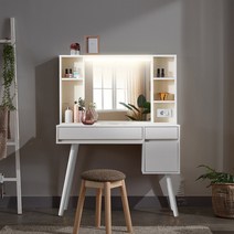 파로마 베시 LED 서랍 수납화장대 원목다리 화장대 좌식화장대 원목화장대, 화이트
