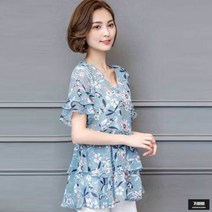 가바바 여성 빅사이즈 블라우스 셔링 플라워패턴 반팔 블라우스 G46140