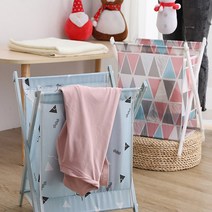 빨래통 빨래바구니 햄버 아기빨래 2단 3단 대용량 이동식 접이식 세탁 런드리백 캠핑 패브릭 세탁물 바구니, 핑크삼각형
