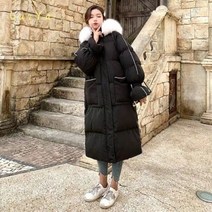 여성 학생 롱패딩 점퍼 겨울 신작 코튼 패딩 무릎 위 대형 모피 툴링 패딩 자켓