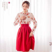 생활한복세트 붉은꽃 저고리 + 이루리 허리치마