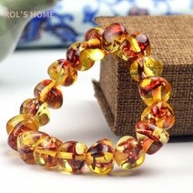 호박팔찌 천연 발트 앰버 탄성 여성 고급 보석 꽃 앰버 비즈 페르시 노란색 밀랍 수제