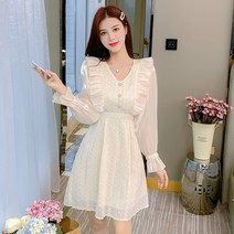 브이넥프릴원피스 빅토리아 스팽글원피스 가을 러블리 글리터 진주 단추 허리보정 청풍구 2382449074