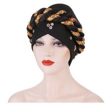 키코이 캉가 African Turbans Caps Women Golden Braids Splice Bandana Headwrap Fashion Traditional Streetwe, [01] 싱글 사이즈, [01] Black