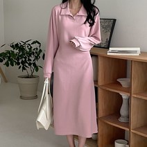 퍼니걸스 6090 데일리 무지 카라 A라인 롱 원피스 여성의류
