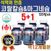 식약처 인증 뼈건강 코랄칼슘 1개 120정 약 2개월 캐나다 직수입 고랄 코라 비타디 칼마디 산호 맥스 마그네슘 비타디 하루 권장량 메가도스 영양제 리얼 함량 맥스 프리미엄 여성, 6개(12개월분)