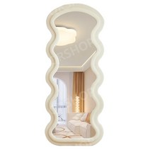 날씬 전신 거울 벨벳 물결 피팅 미러 침실 화장 의류 매장 인테리어 장식 벽걸이, 오프화이트 170x70cm 벽걸이+스탠드