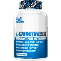 Evlution EVL L-카르니틴500 각 제공량당 L 카르니틴 타르트레이트 500mg 자극제 프리 캡슐 (120회분), 한개옵션1, 한개옵션0