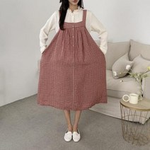 셀러허브(잡화) 여자 A라인 민소매 린넨 체크 원피스
