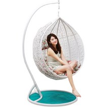 라탄그네의자 정원 베란다 등나무의자 가정용 행잉체어 흔들의자, 싱글 화이트 세토 +발