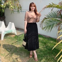 블랙 주름 플리츠 빅사이즈 체형커버 롱스커트 치마 밴딩 여름 하체비만 면 30대 린넨 통통 66 2XL 77