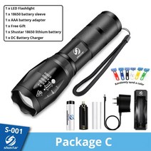 워크인스위치 Shustar led 손전등 울트라 브라이트 토치 l2v6 캠핑 5 릴레이, 패키지 c, l2-중간 밝기