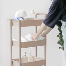 가정용 서빙 업소 미용실 주방 다용도 수납 트롤리 3단 4단 이동식 수납장 카트 웨건, 3단 카트 블루