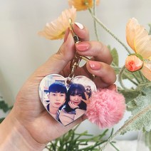[주문제작] 포토데이 커플 강아지 고양이 메탈 포토 키링 열쇠고리, 폼폼이키링(변경), 하트