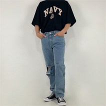 셀러허브 패션 [582] 무릎 지퍼 스트레이트 찢청 팬츠[연청/S-2XL]