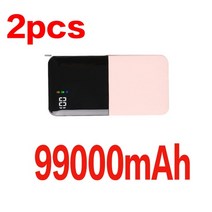 용접발전기 휴대용 캠핑 저소음 수동 가정용 비상 발전기 power bank 99000mah 충전 전원 은행 10000mah usb power bank 외부 배터리 충전기 for, 핑크-99000mah-2pcs