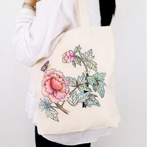 미리사몰B 민화샵 에코백 만들기 DIY 공예 보조 가방 미니 파우치 무지 도안 그림 친환경 캔버스 천 재료 미술 그리기 색칠 꾸미기 자랑 어린이 초등 학교 돌봄 방과후 수업 준비물, 1개, 에코백(모란품은닭)