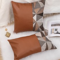 모로코 기하학적 스티칭 가죽 베개 벨벳 쿠션 술 베개 머리 받침 침대 등받이 소파 베개 커버, 모카 갈색 가죽 스티칭 자수 천