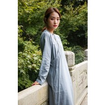 계량한복여성 개량한복 절복 법복 브라운 자수 린넨 로브 원피스 가운
