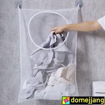 도매짱 공간활용 빨래바구니 빨래 주머니 세탁 바구니 빨래통 벽걸이 세탁물 보관함 (domejjang), 메쉬 빨래 주머니