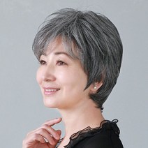 할머니 가발 중년 여성 통가발 여자 자연스러운 머리 짧은 생머리 공연 백발 머리커버 노인, 다크브라운 고온사