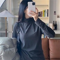 여자 폴라 슬림핏 스판 무지 티셔츠