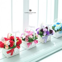 화이트 직사각 카네이션 비누꽃 바구니 어버이날 선물, 화이트직사각카네이션바구니 레드