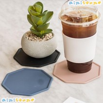 [airistore] 실리콘 유리 컵 찻잔 홀더 받침 대 폴리곤 티 코스터, 그레이