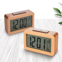 거실 침실 사무실 책상 LCD 우드 전자 디지털 백라이트 온도 협탁 탁자 탁상 알람 시계, 리얼우드 LCD 탁상시계