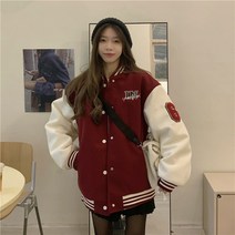 여자 스트릿 힙합 캐주얼 악세사리 Y2k 대표팀 바시티 항공 자켓 여성 레드 브라운 한국 패션 2022 겨울