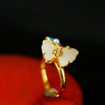 원래 디자인 자연 Hetian 화이트 옥 나비 오픈 반지 중국어 에나멜 도자기 라이트 럭셔리 로맨틱 실버 쥬얼리