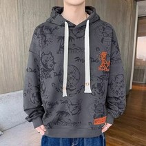 후드 흰색 만화 일본 패션 캐주얼 하라주쿠 스웨트 긴 소매