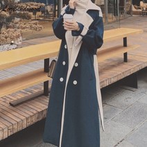 시스템 코트 타임 떡볶이 기질 모직 여성 중간 길이 무릎 위에 2021 새로운 한국 스타일 느슨한 모직 한국 여성 의류