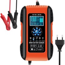 12V/24V 지능형 완전 자동 자동차 배터리 충전기 오토바이 펄스 수리 젤 AGM LiFePo4 습식 납산, Orange EU Plug, 01 Orange EU Plug