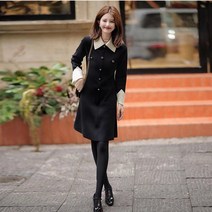 [스티치뷔스티에원피스] 고퀄리티 감각 블랙 카라넥 니트원피스 여성 겨울 가을 작은 키 배합 코트 이너웨어 스웨터