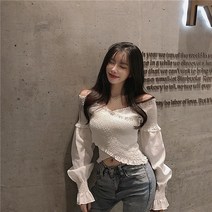 안녕릴리 여성 오프숄더 스모킹 로맨틱 블라우스 2010527BL