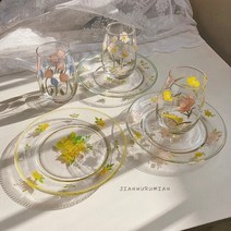 빈티지 유리 그릇 플레이팅 접시 테이블웨어 파티 홈 카페 용품, 데이지 컵