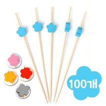 대나무 컬러 과일꽂이 꼬지100P l 햄버거 샌드위치, 5. 초록꽃, 1봉지약100P, 100개, 100개