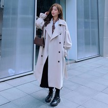 위위브렌 여성용 캐주얼 롱 벨트 더블 버튼 트렌치 코트