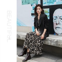 플라워 데이트룩 롱 가을 하늘하늘 허리끈 원피스