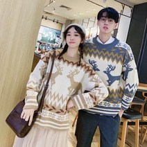 크리스마스 스웨터114# 가을 겨울 커플 루즈 루돌프 라운드 니트 뉴타임즈 Z