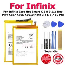 BL-49FX 배터리 인피닉스 제로 핫 스마트 X 5 8 9 11s 네오 플레이 X687 X5010 노트 3 4 6 7, 한개옵션1, 01 For Infinix Hot 8 9
