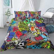 모던 이불 커버 세트 스타일 이미지 거리 벽 그래피티 그래픽 다채로운 디자인 워크 인쇄 히피 침구 세트265538