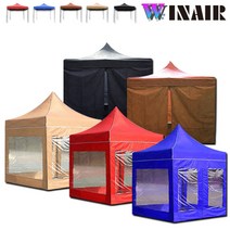 WINAIR 리뷰이벤트 국내 당일발송 프리미엄 끈타입 접이식 천막 지붕+프레임+바람막이(일반/투명) 행사용 캠핑용 방수 그늘막텐트, A세트(지붕+프레임), 3mx6m, 블루