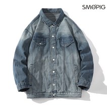 SMOPIG 빈티지 워싱 골지 루즈핏 캐주얼 패션 데님 코트