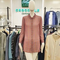 크로커다일레이디 세련되고 시원한 컬러 체크무늬 남방 셔츠형 롱 블라우스 CL0MBL117-OR