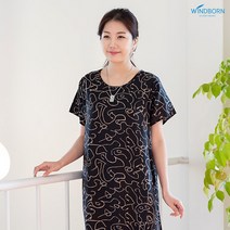 인견 반팔 패턴 원피스 라운지웨어 홈웨어_블링블랙
