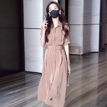 럭셔리 새틴 여름 햅번 여성스러운 원피스 벨트 포인트 캐주얼 로맨틱 데일리 오피스룩