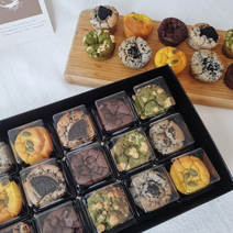 구움찰떡 15구 퓨전떡 답례떡 단체간식 답례품, 상자+케이스+보자기