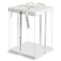 글로벌G&M 투명 케이크 상자 사각 받침포함 플라스틱 PET 1호 2호 3호 2단 3단 4단 높은 웨딩 플라워 꽃 풍선 기프트 용돈 박스 리본포함 대형, 낱장26×26×39(리본)